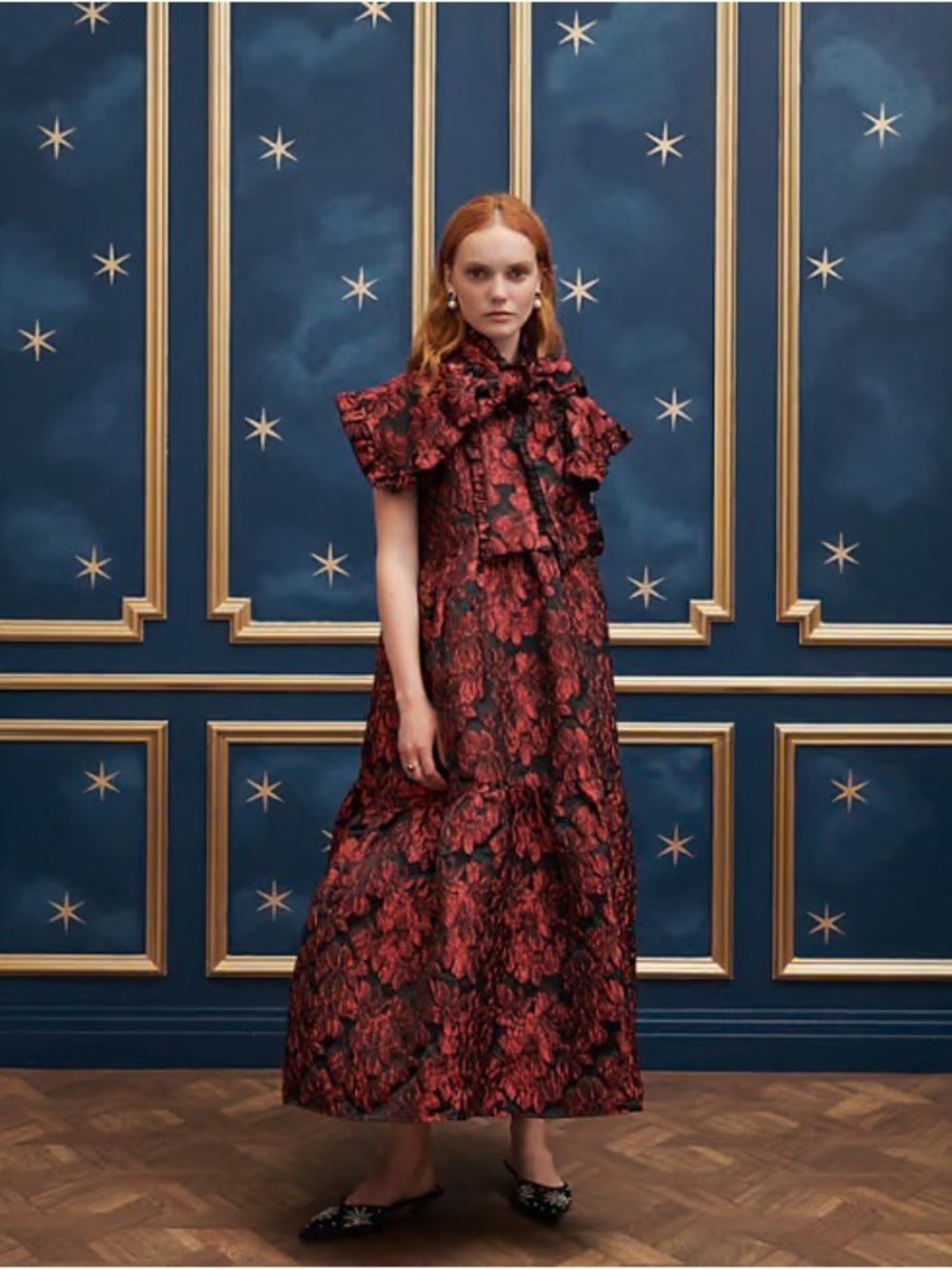 Sister Jane Red and Black Floral Jacquard Maxi Dress